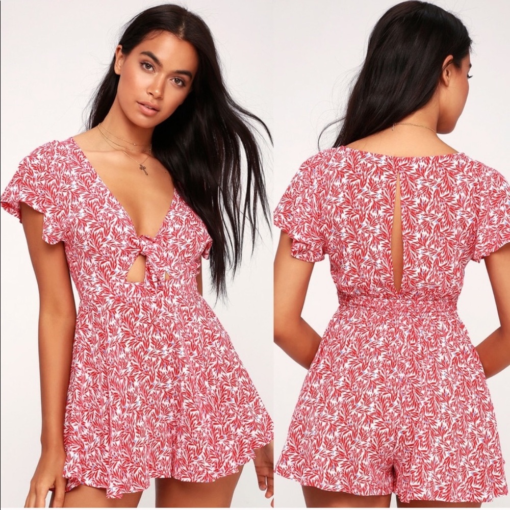 Lulu’s red and white floral print romper